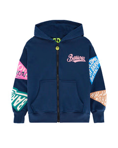 Barrow Kids Felpa Blu con Cappuccio e Maniche e Stampe Multicolor per Bambine