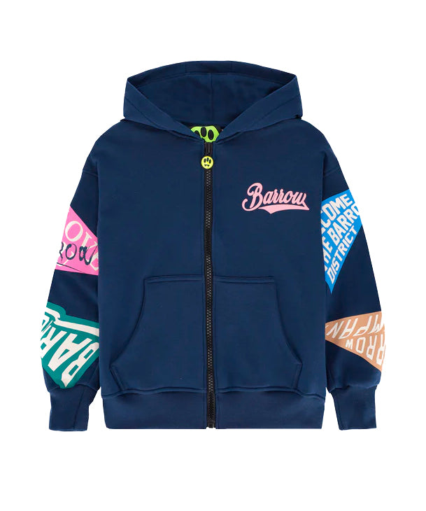 Barrow Kids Felpa Blu con Cappuccio e Maniche e Stampe Multicolor per Bambine