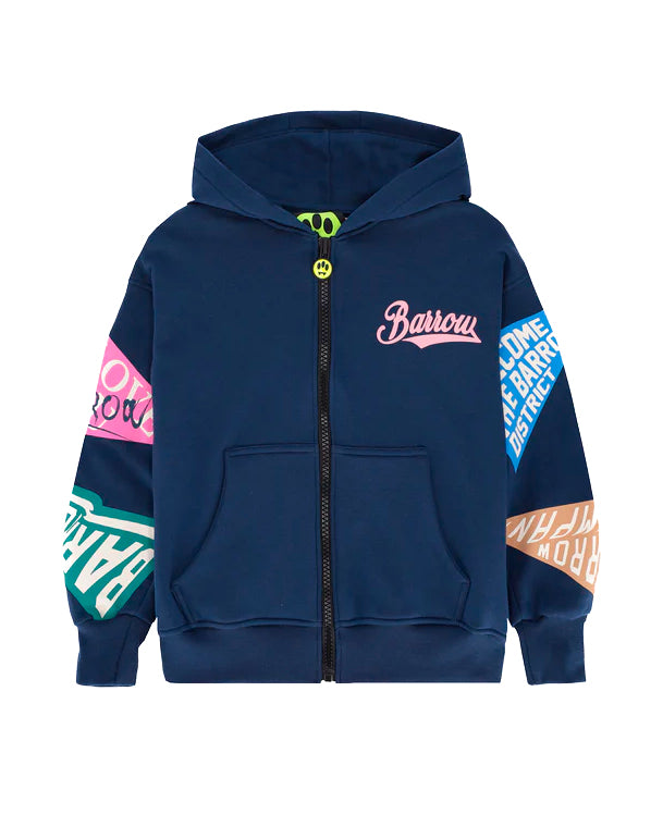 Barrow Kids Felpa Blu con Cappuccio e Maniche e Stampe Multicolor per Bambine