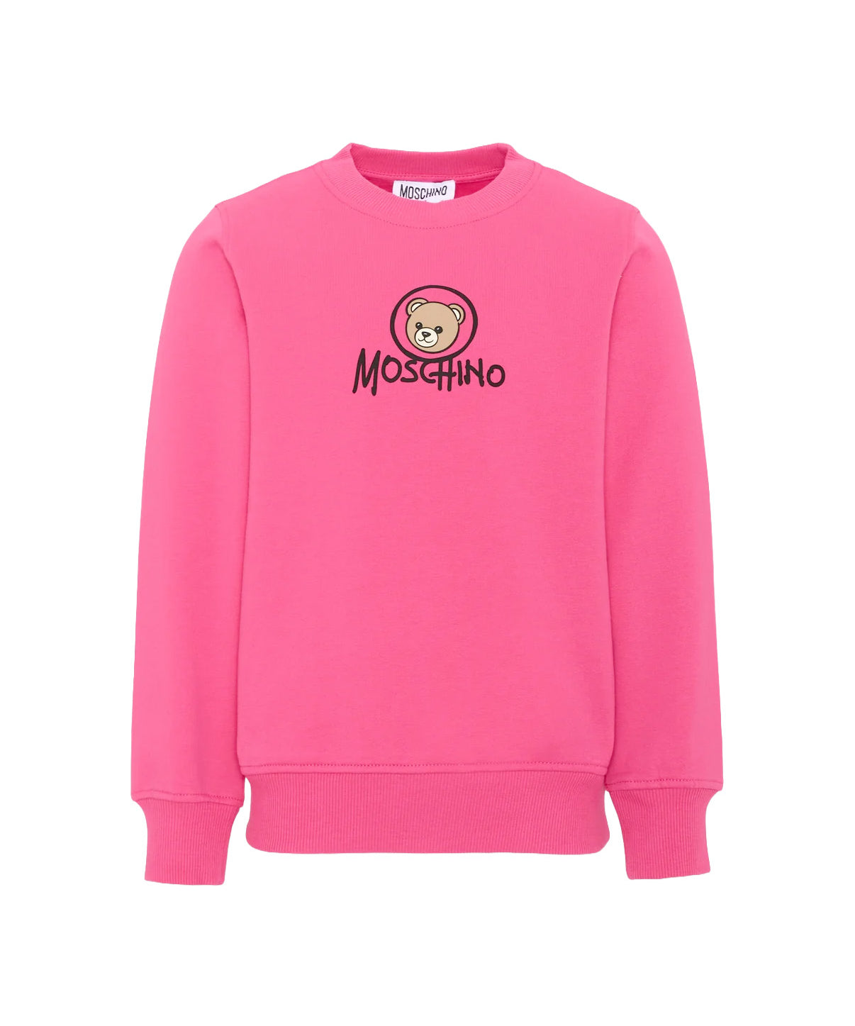Moschino Kids Felpa Fuxia Girocollo con Stampa Teddy Bear e Logo per Bambine