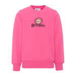 Moschino Kids Felpa Fuxia Girocollo con Stampa Teddy Bear e Logo per Bambine