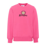 Moschino Kids Felpa Fuxia Girocollo con Stampa Teddy Bear e Logo per Bambine