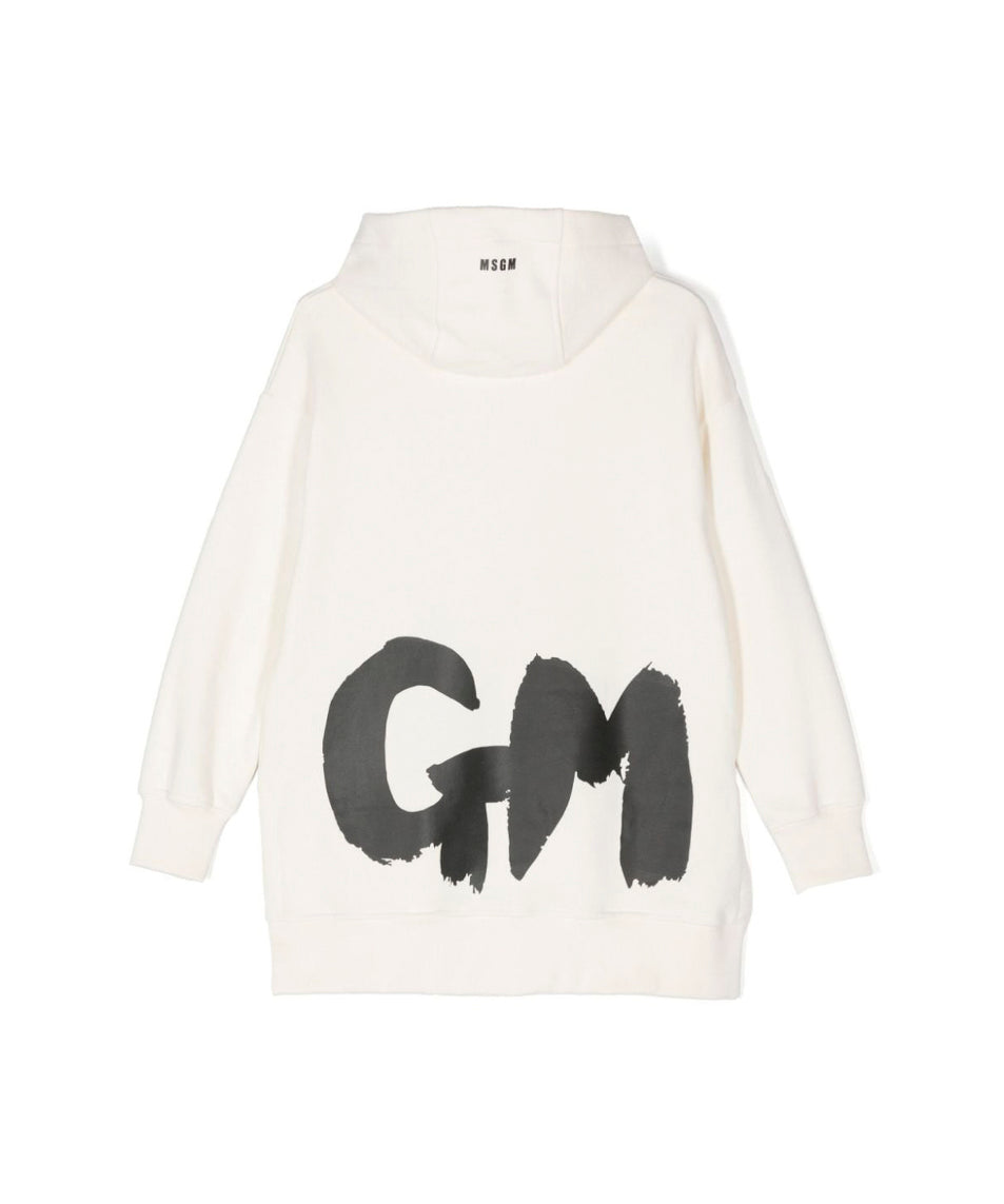 MSGM Kids Abito Crema con Cappuccio con Logo per Bambine