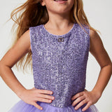 Twinset Kids Abito Viola con Tulle e Paillettes per Bambine (dettaglio)
