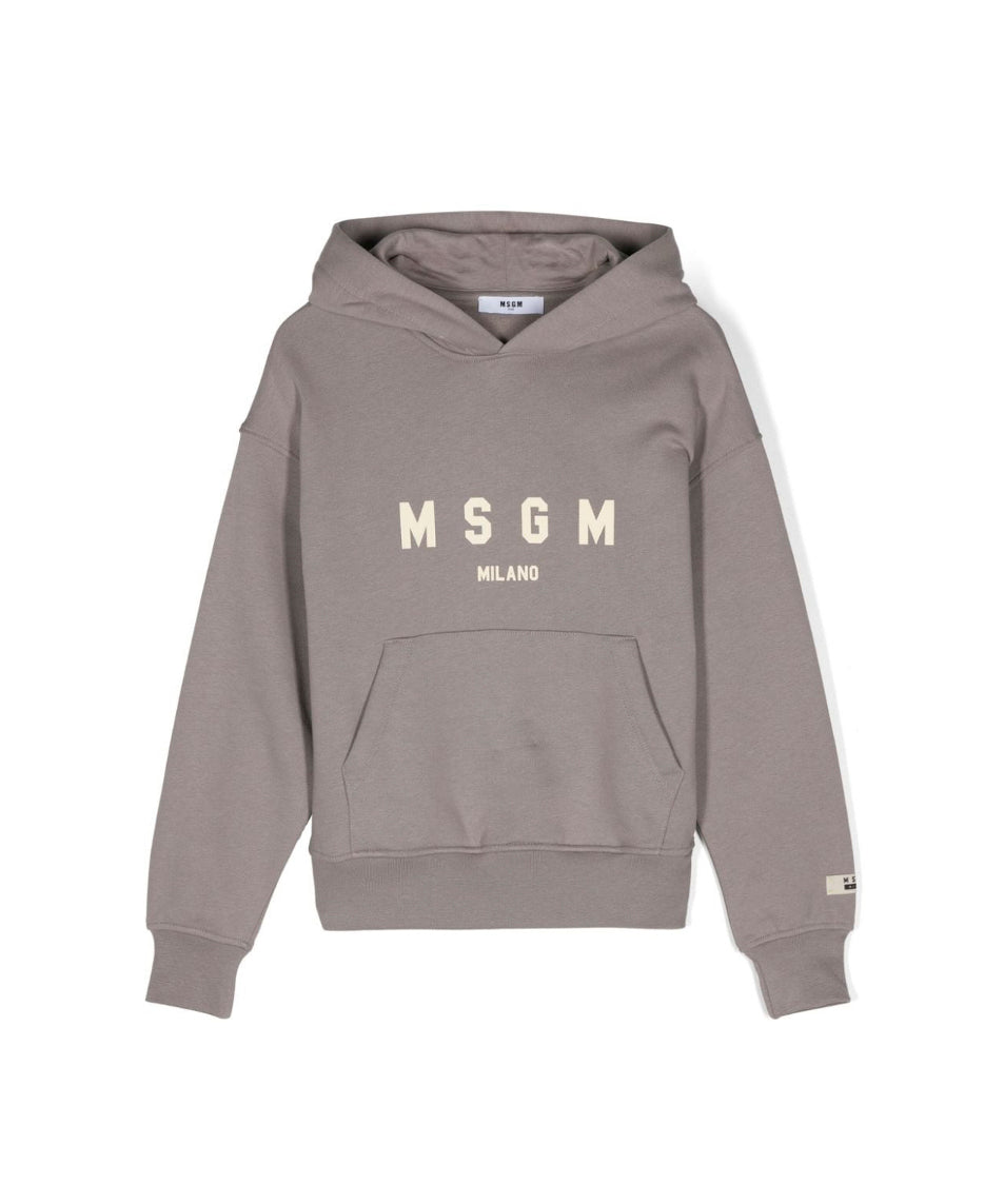 MSGM Kids Felpa Piombo con Cappuccio con Logo per Bambini