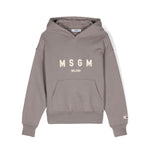 MSGM Kids Felpa Piombo con Cappuccio con Logo per Bambini