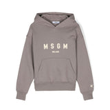 MSGM Kids Felpa Piombo con Cappuccio con Logo per Bambini