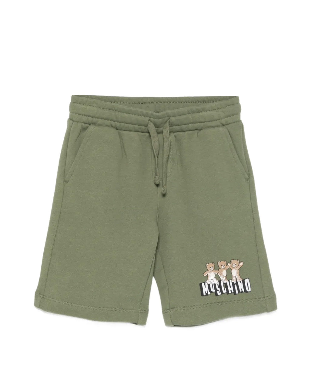 Moschino Kids Short Verde Oliva con Stampa Logo Teddy Bear per Bambini