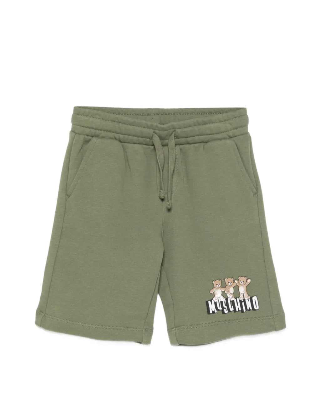 Moschino Kids Short Verde Oliva con Stampa Logo Teddy Bear per Bambini
