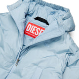 Diesel Kids Piumino Cropped Azzurro con Cappuccio e Logo Oval per Bambine