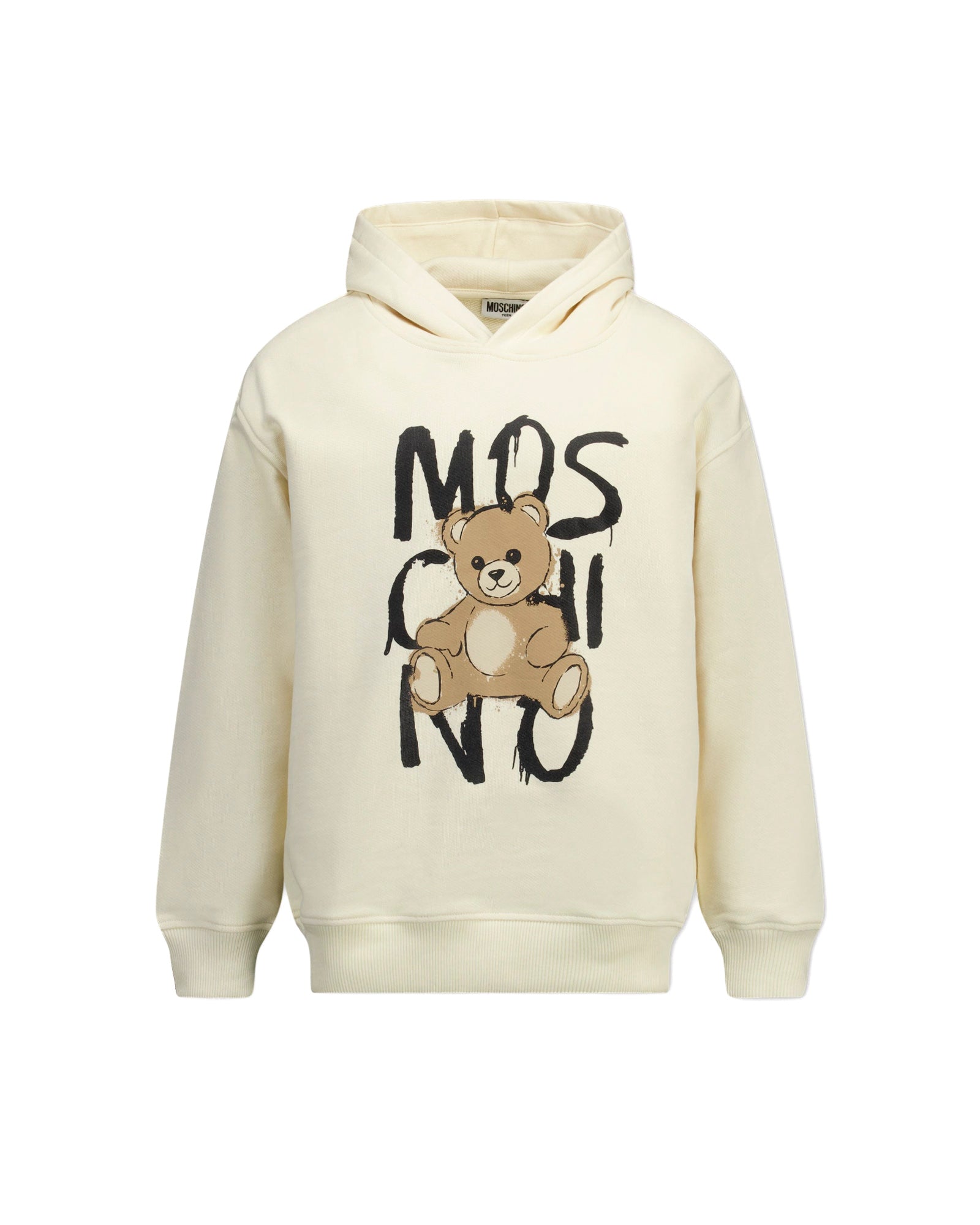 Moschino Kids Felpa con Cappuccio Avorio con Stampa per Bambini
