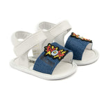 Moschino Kids Sandalo Bianco in Denim con Toppa per Neonati