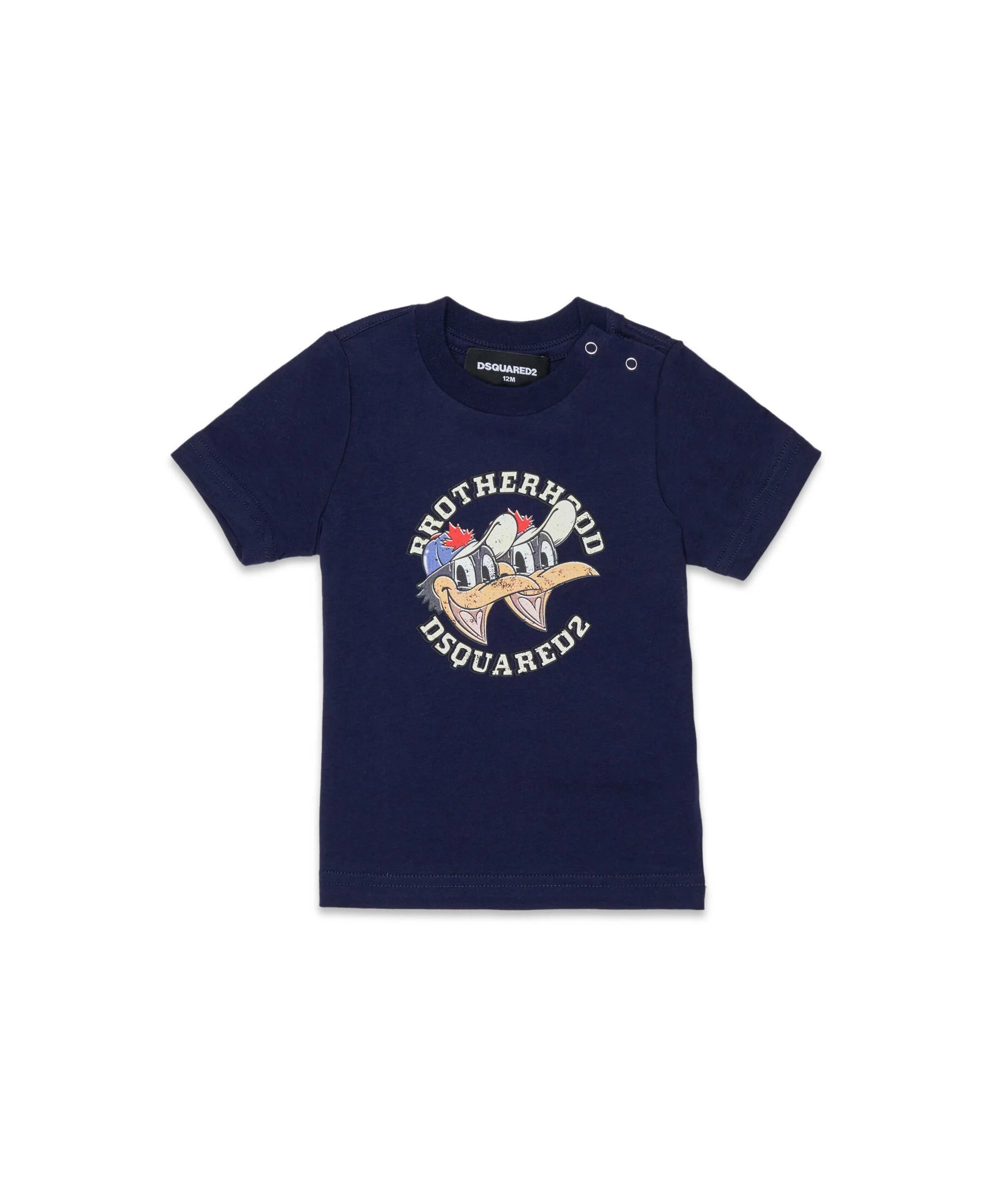 Dsquared Kids T-Shirt Blu Girocollo con Apertura con Bottoni Spalla e Stampa Logo Unisex per Neonati