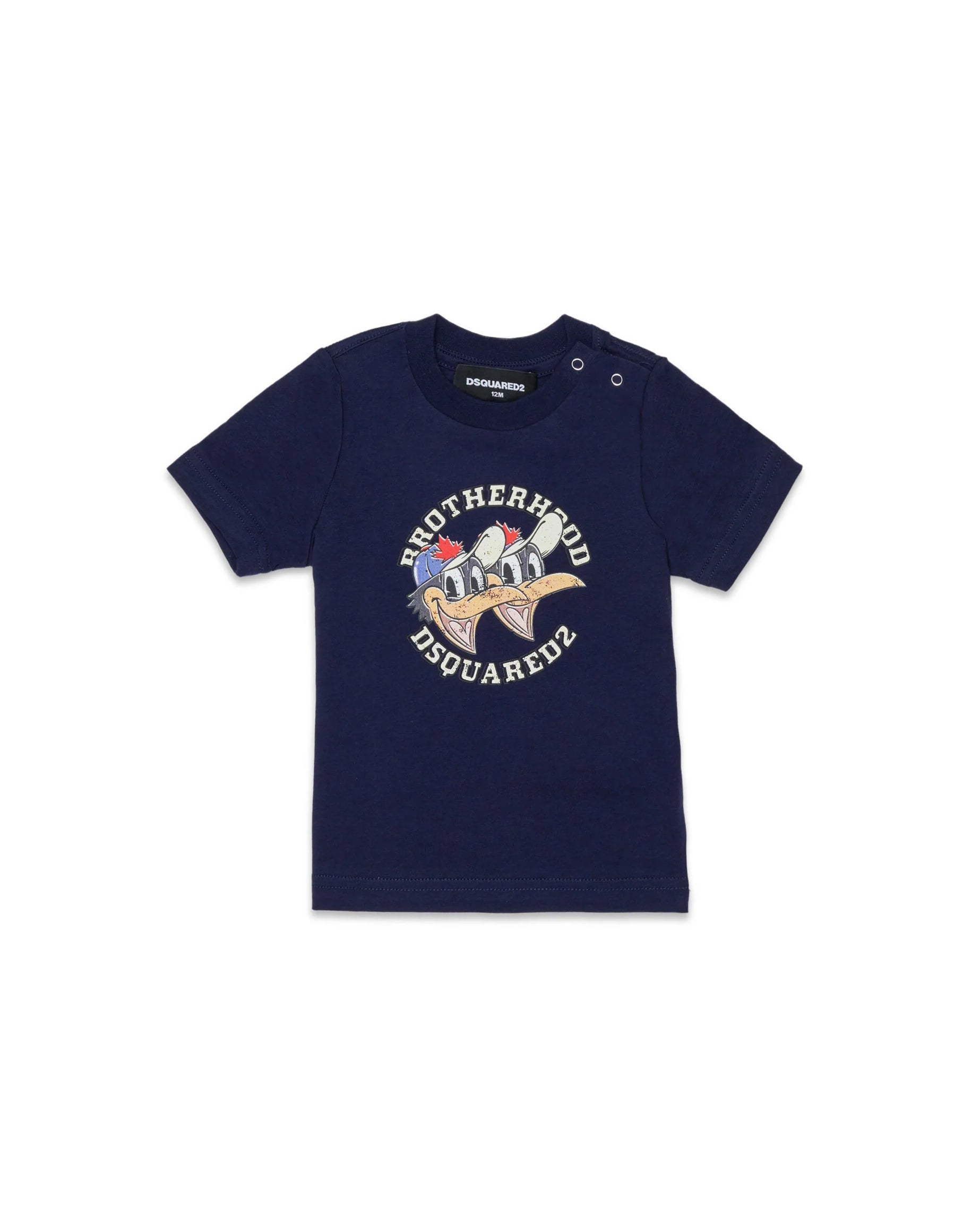 Dsquared Kids T-Shirt Blu Girocollo con Apertura con Bottoni Spalla e Stampa Logo Unisex per Neonati