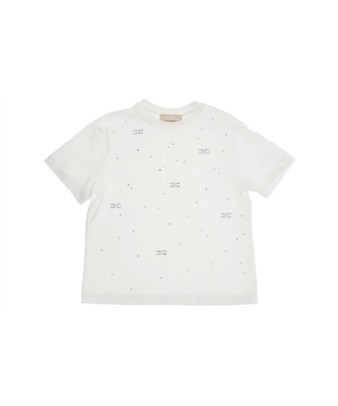 Elisabetta Franchi La Mia Bambina T-shirt Avorio con Motivo Logo Strass All-Over per Neonate