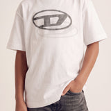 Diesel Kids T-shirt Bianca con Doppia Stampa Logo Unisex per Bambini