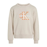 Calvin Klein Kids Felpa Beige Girocollo con Logo per Bambini