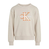 Calvin Klein Kids Felpa Beige Girocollo con Logo per Bambini