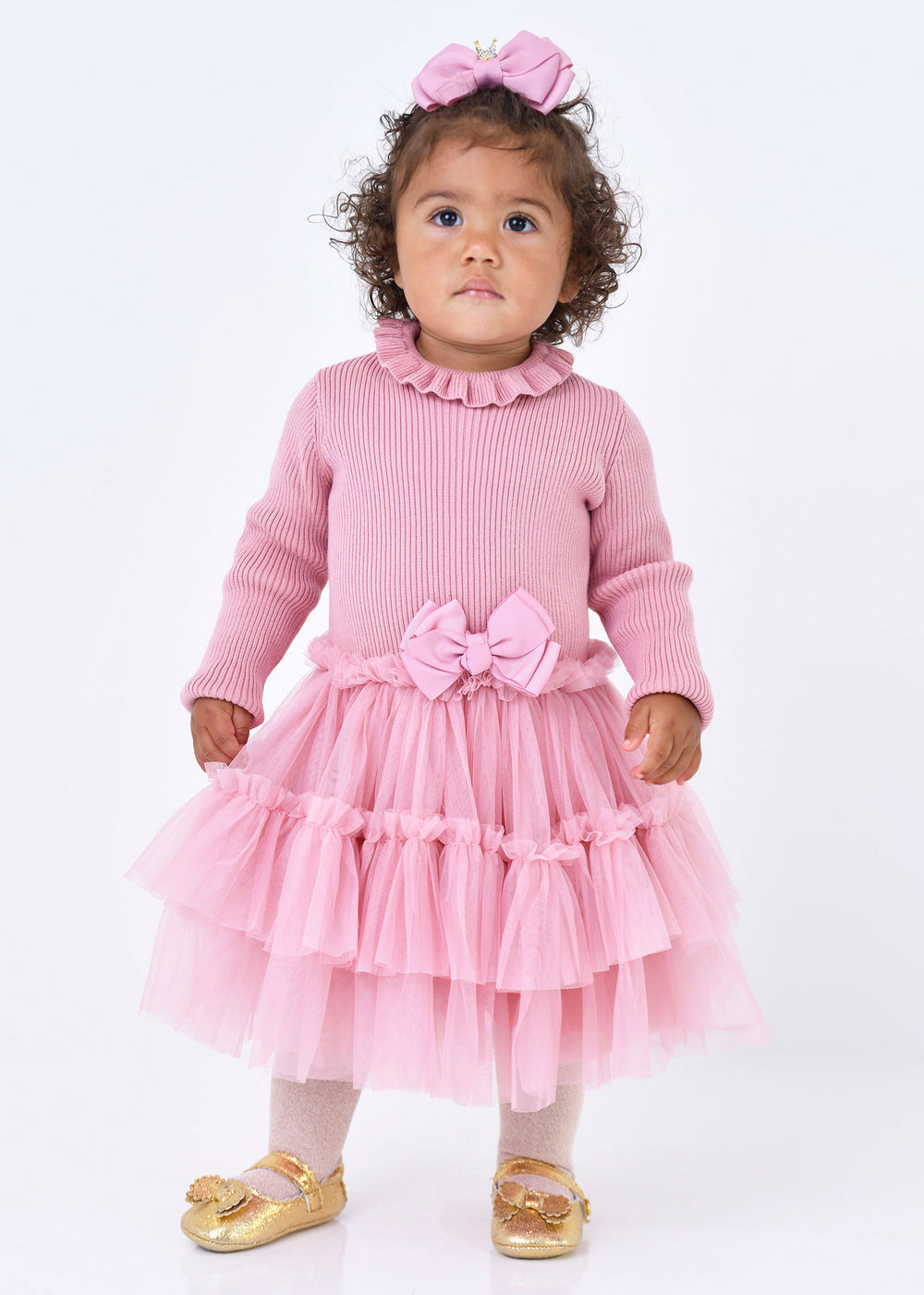 Angel's Face Pink Ribbed Tulle Dress for Baby Girls