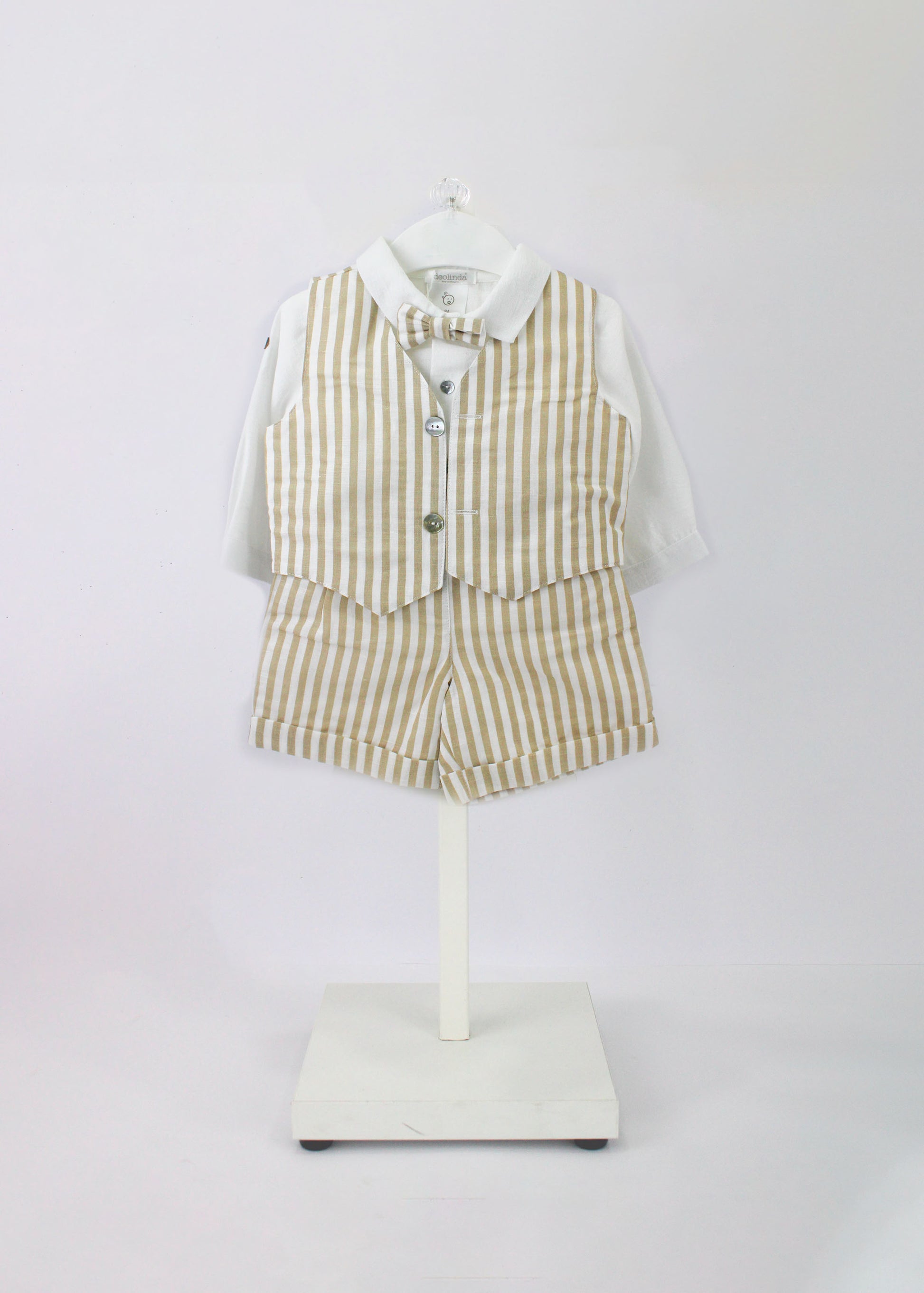 deolinda Completo a Righe Bianco/Beige per Neonati