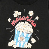 Moschino Kids Maglia Nera a Maniche Lunghe con Stampa Popcorn Teddy Bear e Logo Unisex per Neonati