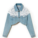 Twinset Kids Giacca Crop in Denim con Pizzo