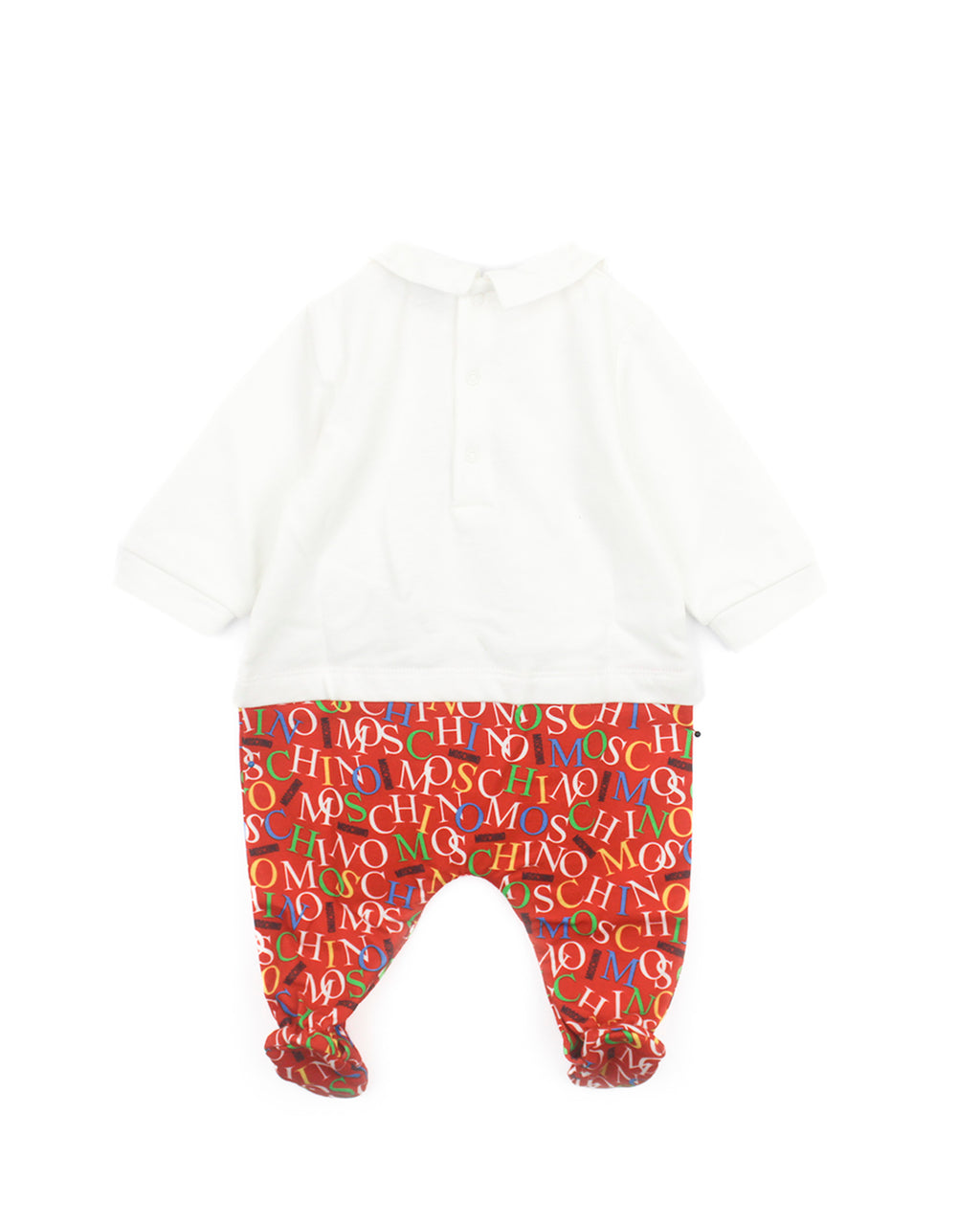 Moschino Kids Tutina Bianca/Rosso con Logo All Over per Neonati