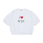 N21 Kids T-shirt Bianca Cropped con Stampa " I Love N21" per Bambine