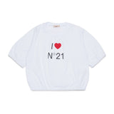 N21 Kids T-shirt Bianca Cropped con Stampa " I Love N21" per Bambine