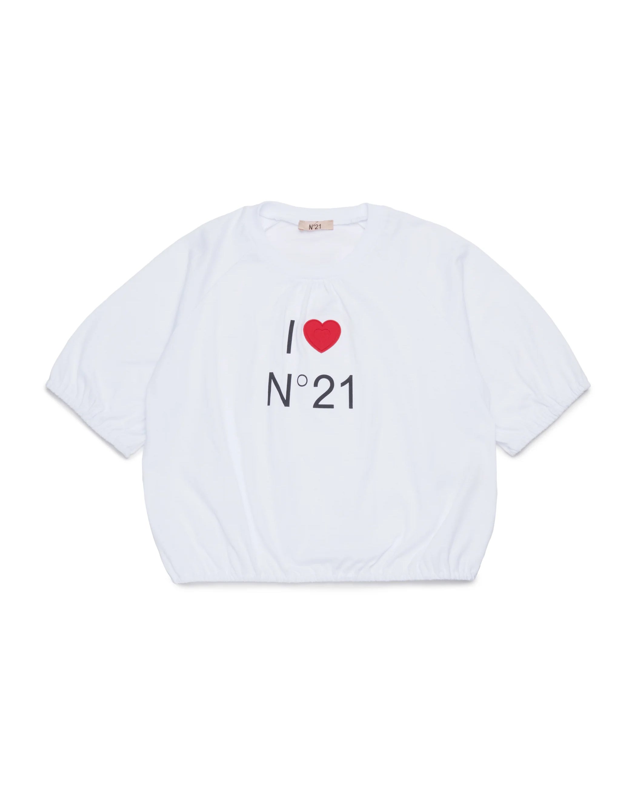N21 Kids T-shirt Bianca Cropped con Stampa " I Love N21" per Bambine