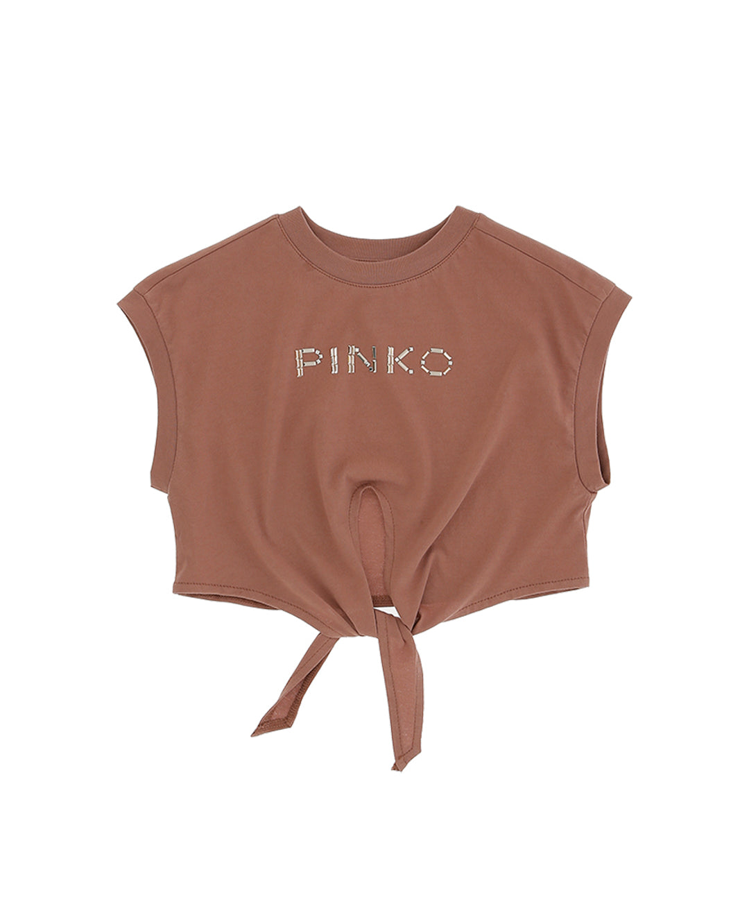 Pinko Kids T-shirt Crop con Borchie Terra/Oro  per Bambine