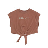 Pinko Kids T-shirt Crop con Borchie Terra/Oro  per Bambine