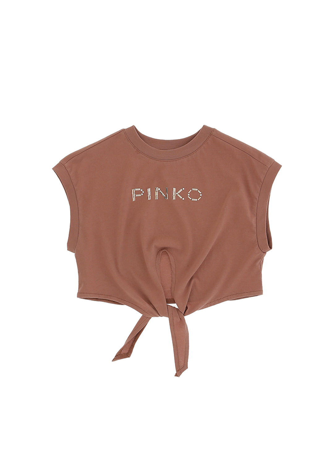 Pinko Kids T-shirt Crop con Borchie Terra/Oro  per Bambine