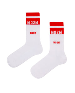 Msgm Kids Calzino Rosso/Bianco con Logo Unisex