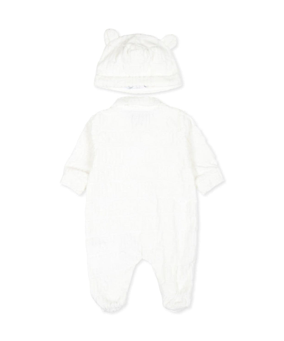 Moschino Kids Tutina Panna in Spugna con Logo Jacquard per Neonati (retro)