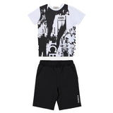 Iceberg Kids T-shirt Bianca con Stampa e Shorts Neri per Bambini