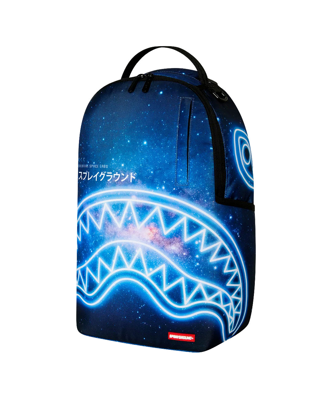 Sprayground Kids Zaino Thin On It Unisex Blu con Stampa Galassia e Shark Mouth Neon