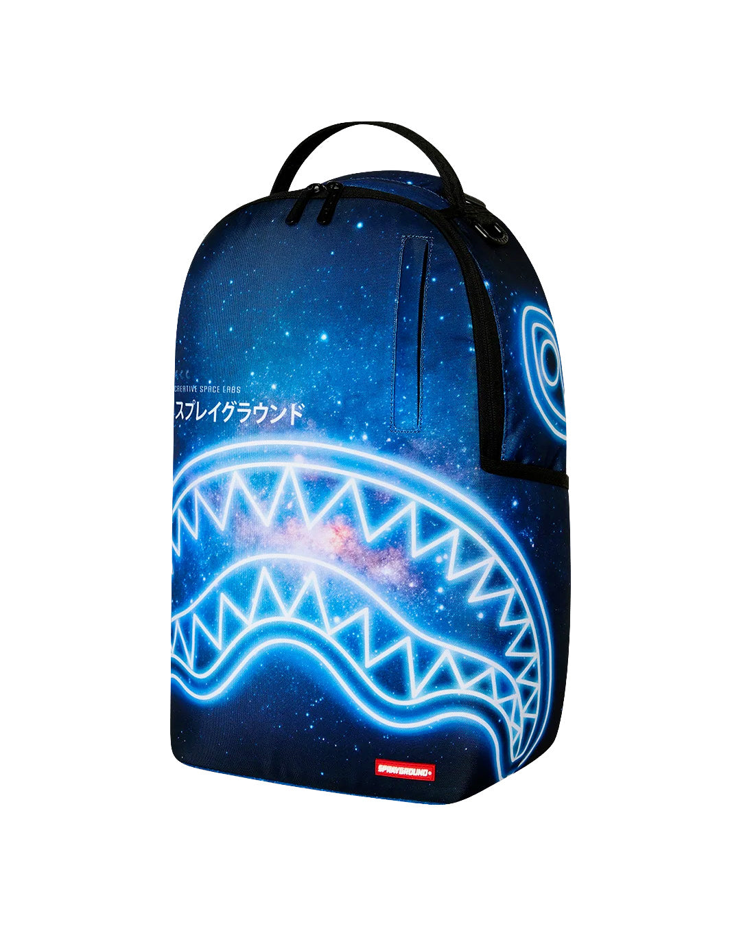 Sprayground Kids Zaino Thin On It Unisex Blu con Stampa Galassia e Shark Mouth Neon