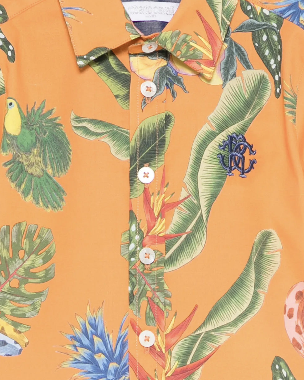 Roberto Cavalli Kids Camicia Arancio con Fantasia per Neonati