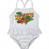 Moschino Kids Costume Bianco con Stampa per Neonate
