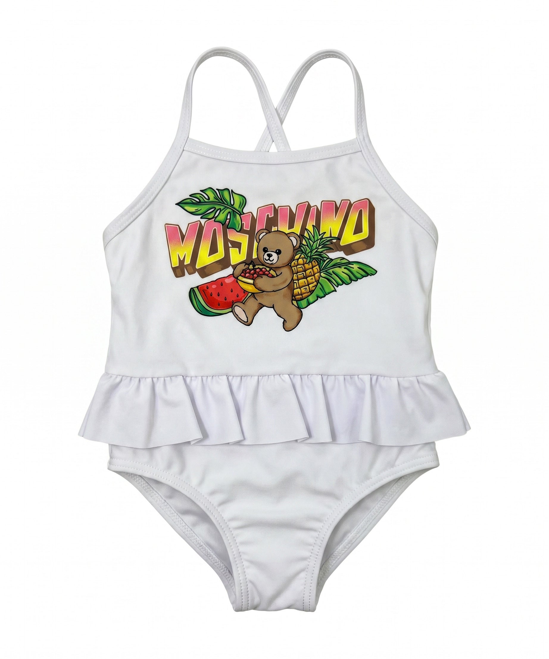 Moschino Kids Costume Bianco con Stampa per Neonate