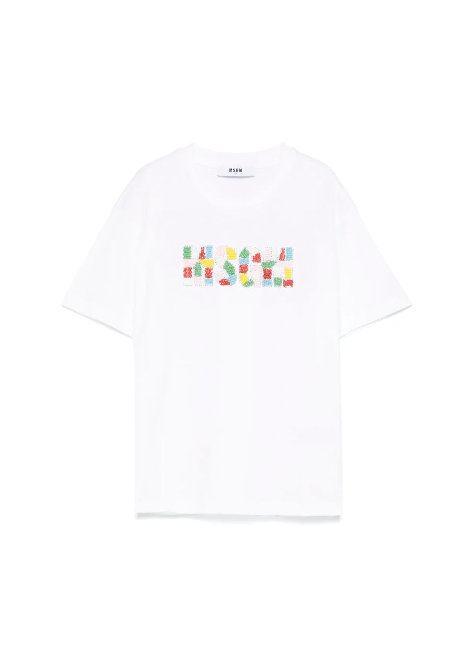 MSGM Kids T-shirt Bianca con Applicazione Perline per Bambine