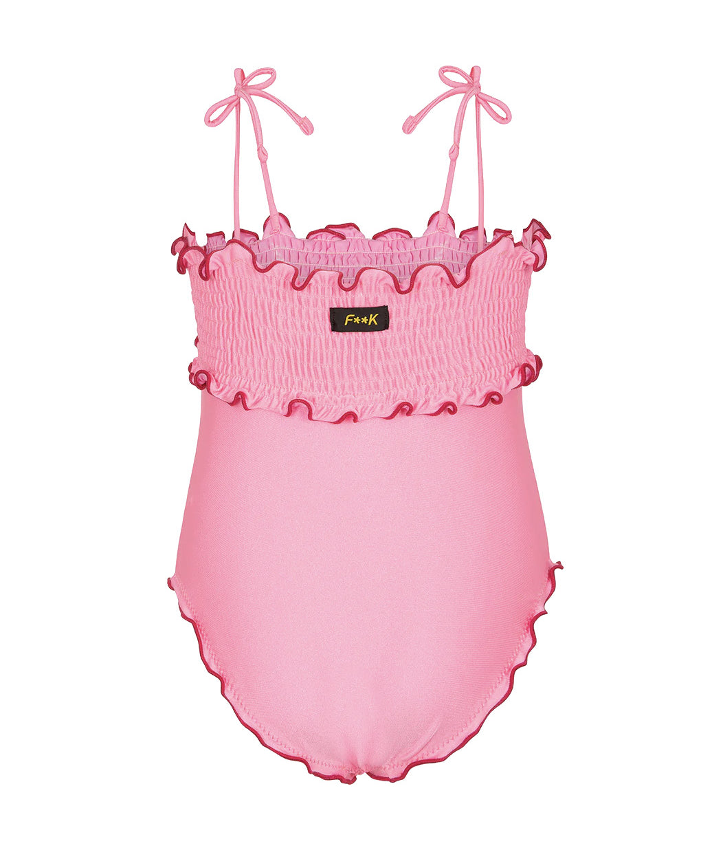 F**K Kids Costume Intero Rosa con Dettagli Rossi per Neonate