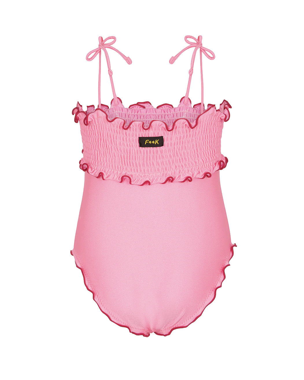 F**K Kids Costume Intero Rosa con Dettagli Rossi per Neonate
