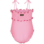 F**K Kids Costume Intero Rosa con Dettagli Rossi per Neonate