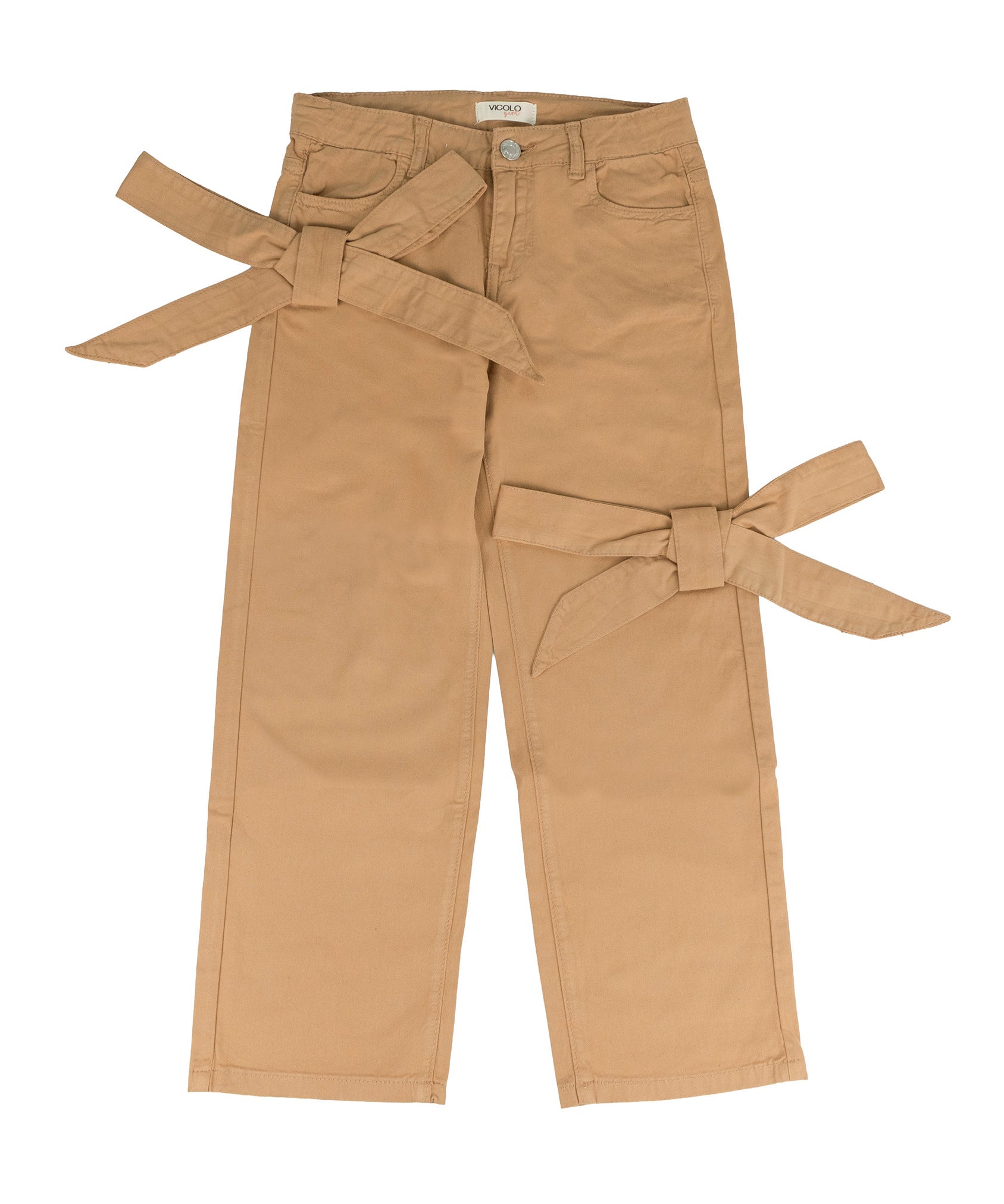 Vicolo Kids Pantalone in Denim Cammello con Fiocchi per Bambine