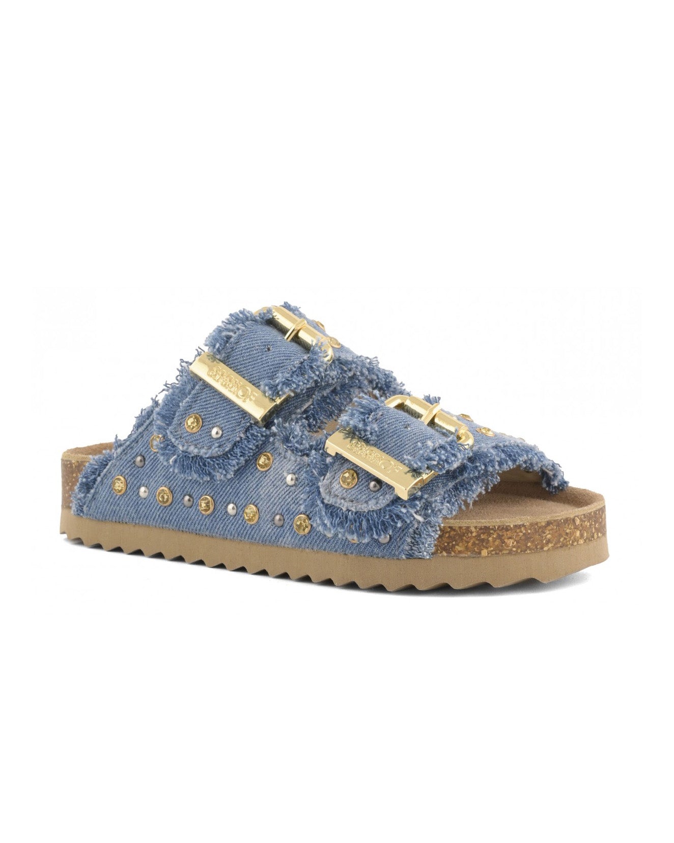 Colors of California Kids Sandalo Denim Doppia Fascia con Strass per Bambine