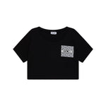 Moschino Kids T-shirt Nera Crop con Stampa per Bambine