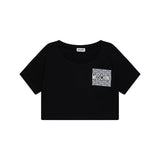 Moschino Kids T-shirt Nera Crop con Stampa per Bambine