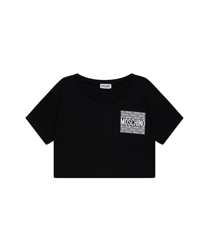 Moschino Kids T-shirt Nera Crop con Stampa per Bambine